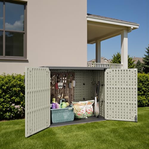 Patiowell Resin Outdoor Storage Cabinet, 26 Cu.ft Horizontal Storage Shed - color: Brown, size: 26 Cu FT Cabinet