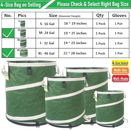 24 Gallon and 46 Gallon Collapsible Trash Can Solid Bottom for Yard Waste Bag,Yard Debris Bag,Pop-Up Trash Can,Recycling Bin,RV Camping Waste Bin,Laundry Hamper,Lawn Grass,Garden Weeds Bags,Leaf Bags - color: 24 Gal+46 Gal Green