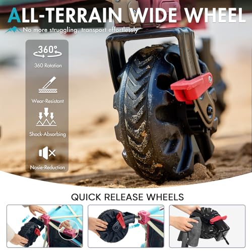Portal Beach Wagon 450 lbs, Big Wheels Folding Heavy Duty, Camping Sports - color: Pink