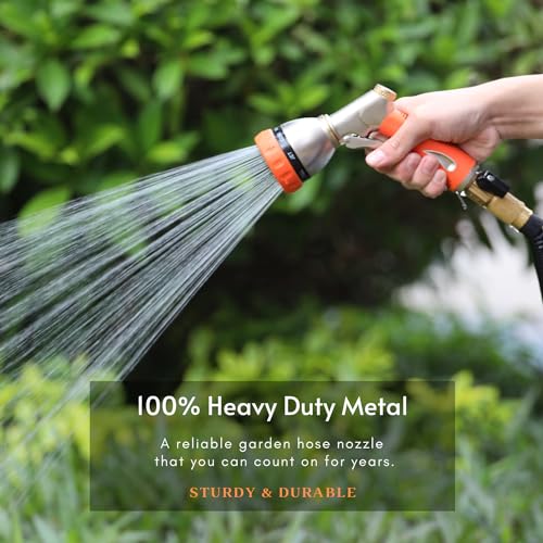 HOSUN 100% Metal Garden Hose Nozzle Sprayer with Ergonomic Handle, Orange - color: Orange