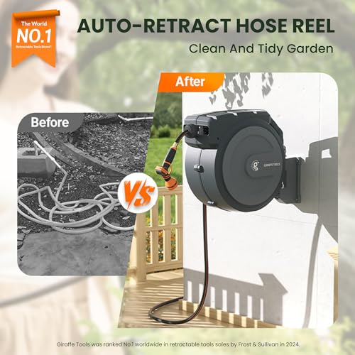 Giraffe Tools Retractable Garden Hose Reel 1/2"78FT Wall Mount Auto Rewind - size: 1/ 2"78 ft