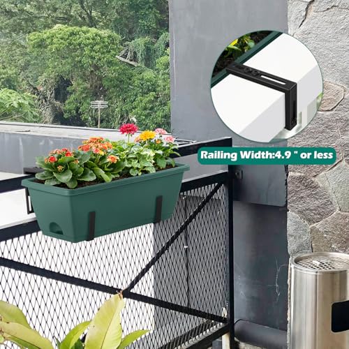 Railing Planter Box, 16.9 Inches Window Flower Boxes with Metal Brackets - color: Green