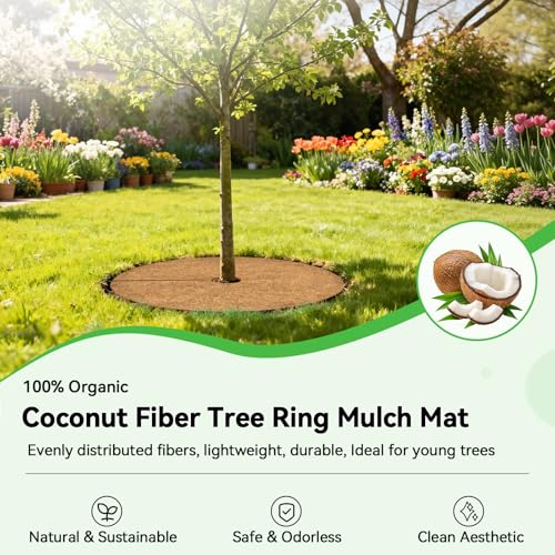 ZeeDix 18 Inch Coconut Fiber Tree Ring Mulch Mat, 6 Pack Tree Mulch Ring - color: 6 Pack, size: 18 Inch