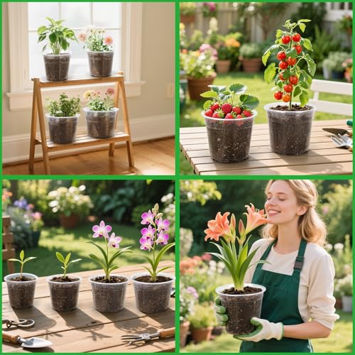 10/8/6/5 Inch Large Clear Nursery Pots with Drainage Holes, 16 Pack Gallon Clear Plastic Pots for Plants, Seedling Starter Pot, Garden Plant Pots for Succulents Flowers - size: 10/8/6/5 Inch
