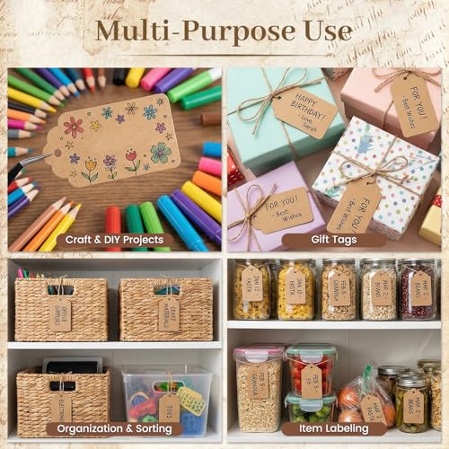 SallyFashion 300PCS Brown Kraft Gift Tags with String, 1.6 X 2.8 inches - color: Brown