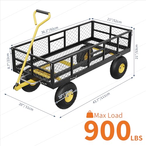 Garvee 900 lbs Steel Garden Dump Cart with Removable Sides, Convert to Flatbed, Heavy Duty Yard Cart with 180°Rotating Handle & 10" All Terrain Wheels, Utility Dump Wagon for Lawn Farm Backyard - color: Black