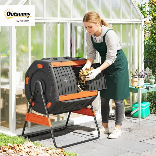 Outsunny Compost Bin Outdoor, 53 Gal Dual Chamber Compost Tumbler, Orange - color: Orange