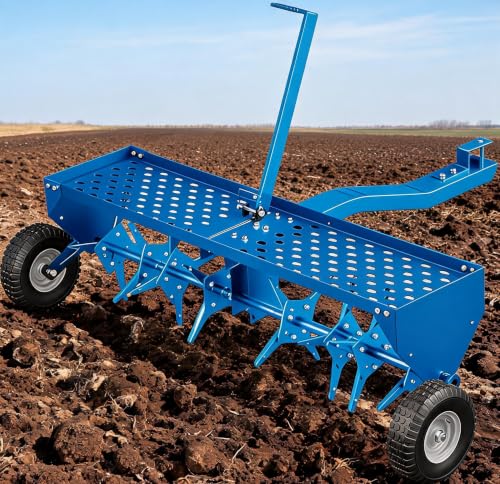 Garvee 48-Inch Tow Behind Plug Aerator,Pull Behind Aerator with Durable Steel Tines Lawn & Tray and Pneumatic Tires Tow Behind Spike Aerator for Lawn, Farm,Planting - color: Black, size: 48in