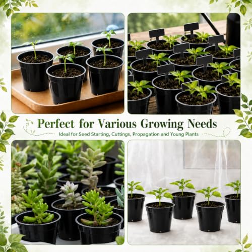 60 Pack 2 Inch Nursery Pots, Mini Plastic Plant Pots for Seedlings(Black) - color: Black