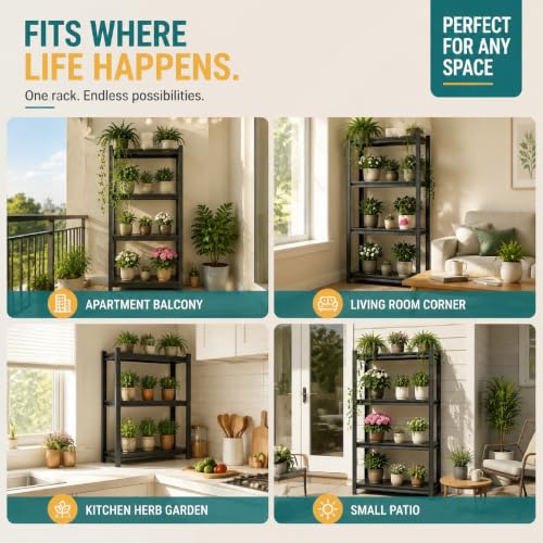 Plant Stand, Adjustable 4 Tier Metal Flower Stand with Double Layer Posts - color: 14''W*12''D*44''H