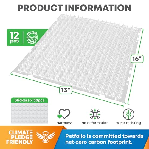 Petfolio 12 Pack Scat Mat for Cats - 16 x 13 Inch Cat Spike Mat with 1 Inch Spike is A Perfect Pet Training Mat Device for Cat Repellent Indoor & Outdoor to Deter Cats & Other Animals for All Seasons - color: Clear