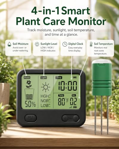 Soil Moisture Meter for Plants, 12-Zone Wireless Plant Water Meter, Soil Thermometer and Light Sensor, 4-in-1 TDR Tester, 230ft Range, IPX5 Waterproof for Indoor Outdoor Garden Lawn (1 Sensor) - color: 1 Sensor