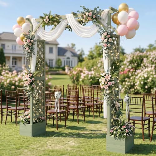 VINGLI Wooden Garden Arbor with Planter, Wedding Arch for Ceremony, Wood Garden Arbour Trellis for Plant Climbing, Pergola for Garden Backyard, Lawn, Outdoor (Olive Green) - color: Olive Green