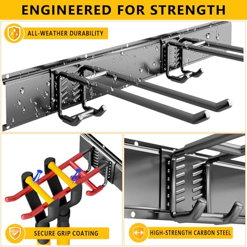 Garage Tool Organizer Wall Mount, 64inch Heavy-Duty Garage Storage System and Garden Tool Organizer with 12 Adjustable Hooks for Shovel, Snowboard, Yard Tools and Shed - size: 64"-12hooks