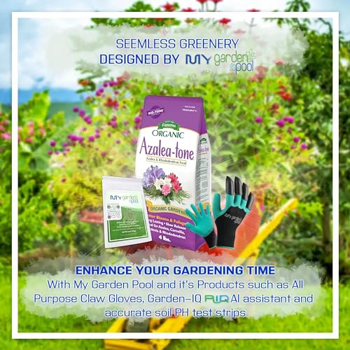 Espoma AT4 Azalea-Tone 4-3-4; 4 lb. with My Garden Pool PH Soil Test Strips 20 ct, and My Garden Pool Superior Gardening Claw Gloves and Garden-IQ, Smart Gardening AI Assistant!