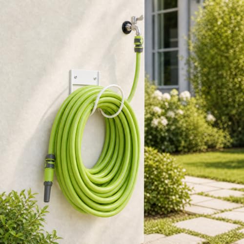 Garden Hose Holder Wall Mount, Heavy Duty Metal Hose Hanger (White) - color: White
