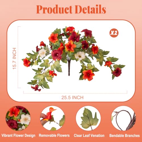 Ammyoo Artificial Fall Flowers Fake Petunias Plants for Outdoor Decoration - color: Orange Brown White