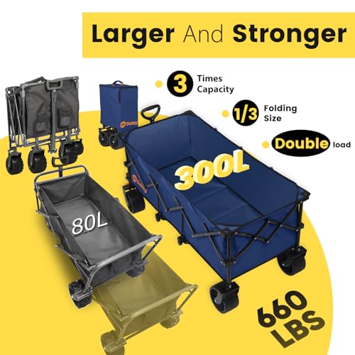 Sekey 300L Extended Collapsible Wagon, 660 lb Capacity, 48 in Long - color: Navy Blue