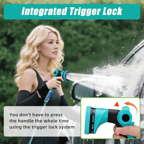 Garden Hose Nozzle Sprayer - 10 Spray Patterns, THUMB CONTROL On Off Valve Heavy Duty Hose Sprayer Nozzle for Watering Plants & Lawns, Washing Cars & Pets - Outdoor Water Hose Nozzle Head Attachment