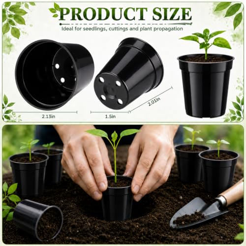 24 Pack 2 Inch Nursery Pots, Mini Plastic Plant Pots for Seedlings(Black) - color: Black