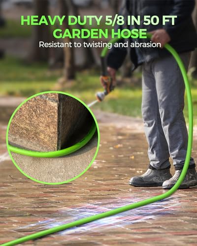 50 FT x 5/8″ Garden Hose, Lightweight Flexible Garden Water Hose with Swivel Handle, 200 PSI Working, 450 PSI Burst, Heavy Duty Water Hose for All-Weather Outdoor Use, G50GH06 - size: 50 FT