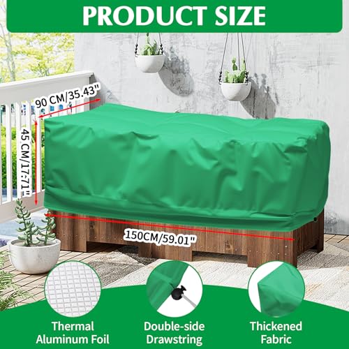 2 Pack 59" x 35" x 17" Upgraded Insulation Raised Garden Bed Cover with Thermal Aluminum Film Liner, Rectangular Plant Covers Freeze Protection Outdoor Winter Plants Frost Covers Blanket - color: Green