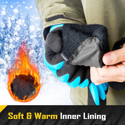 COOLJOB Thermal Warm Winter Work Gloves with Grip, Rubber Coated Touchscreen Waterproof Freezer Gloves for Warehouse, 1 Pair - color: Blue, size: Medium