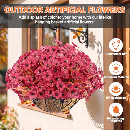 Powbrace 22 Pack Artificial Fall Flowers Mums for Outdoor Indoor(Dark Red) - color: Dark Red, size: 22 Bundles