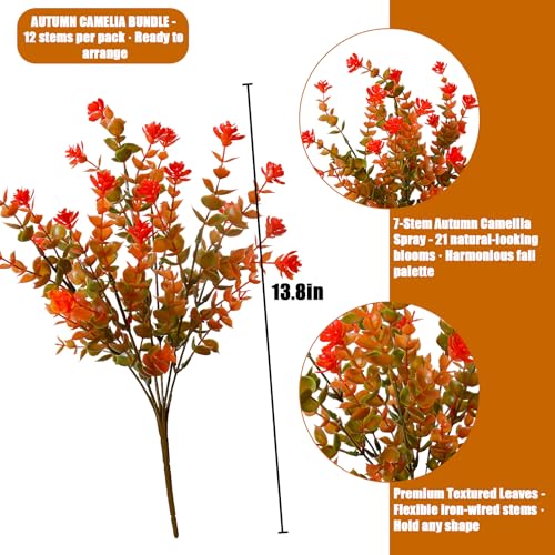 alyptus Artificial Flowers – 12 Bundles Fake Outdoor Fall Flowers UV Resistant No-Fade Faux Plants for Porch, Patio, Garden, Office & Fall Decor - color: Red