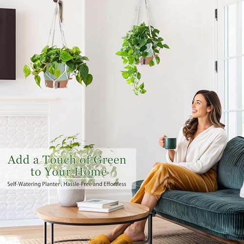 10 Inch Hanging Planters for Indoor Plants, 2 Pack, Self Watering - color: Green, size: 10 Inch