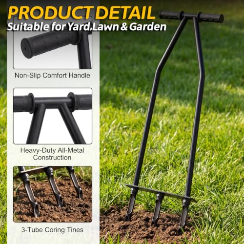 Manual Core Aerator Lawn Tool, Alloy Steel Sturdy Grass Coring Aerator, Lawn Care Aeration Tool for Compacted Yard Soil