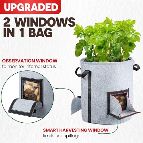 4PCS 15-Gallon Potato Grow Bag-Harvest & Visible Window Garden Planting Bag