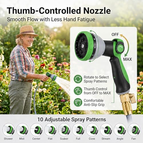 Starmist Garden Hose 50 ft with 10-Pattern Thumb Control Nozzle - size: 50FT