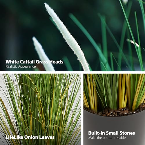 3ft 2-Pack Artificial Cattail Reed Grass, 35in Artificial Fake Onion Plant - size: 3FT