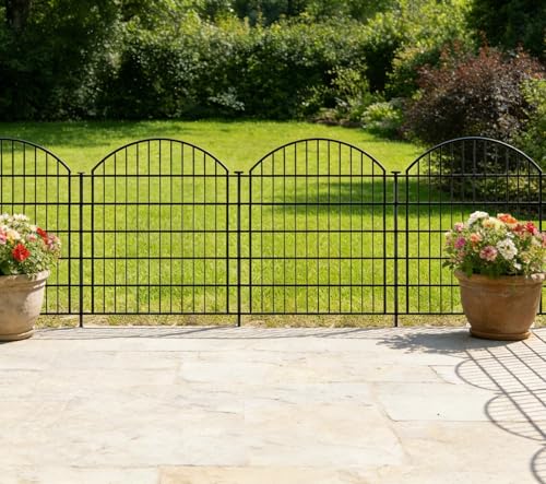 Decorative Garden Fence Panels 32 in(H) x 23.3 ft(L) Above Ground, Dog Fence Outdoor for Yard No-Dig Pet Barrier, Animal Proof Fence Metal Garden Fencing Animal Barrier, 10 Panels with Lock - size: 32x28Inch-10Pack with Lock