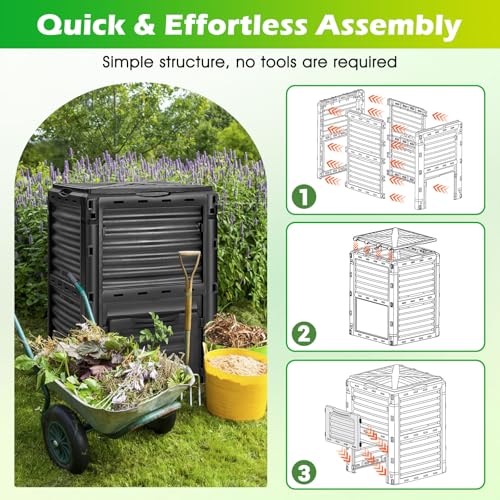 Happygrill Outdoor Compost Bin, Composting Box w/Top Flip Latch-on Lid,80 Gallons Composter for Kitchen Waste & Garden Scraps, Compost Barrel for Fast Creation of Fertile Soil (Black) - color: Black