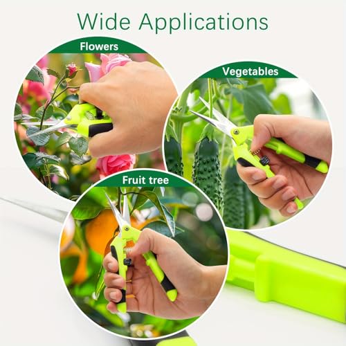 1PC Pruning Shears, Titanium Coated Garden Trimming Scissors with Coil Spring, Precision Gardening Hand Pruning Snips for Bonsai, Flowers, Plants Cutting (green,straight blade) - color: Green