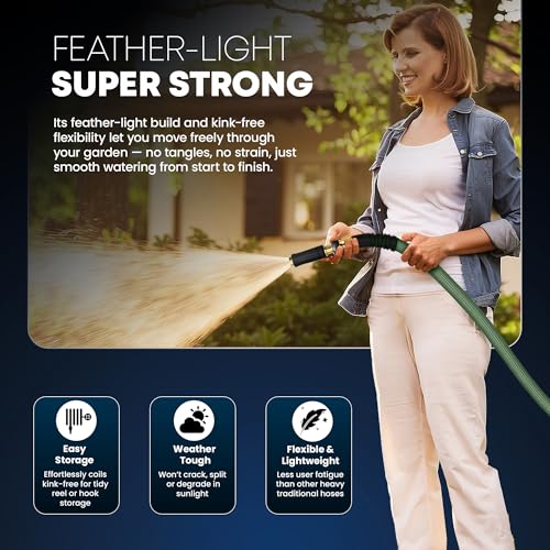 TITAN Flexible Garden Hose 65FT – Ultra Lightweight, Heavy Duty Water Hose with Brass Fittings & Jet Nozzle – Kink-Free, Non-Expanding, Durable Fabric Hose for Yard, Lawn, Car Wash, Outdoor Use - color: Forest Green, size: 65FT