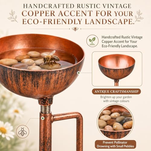 Teenyyou 9 Pcs Bee Watering Station for Garden Metal Watering Cup, Copper - color: Copper