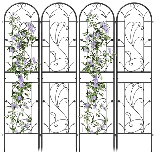 4-Pack 87" x 20" Sunflower Scroll Arch Black Metal Garden Trellises - color: 4 Pack 87"- Sunflower Black