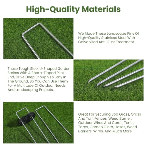 200PCS Garden Stakes Staples 6 inch Landscape Fabric Pins Lawn 100Pcs U Shaped Galvanized Staples Ground Stakes Landscaping Pins with 100Pcs Gasket for Weeds Barrier Plant Cover Decoration