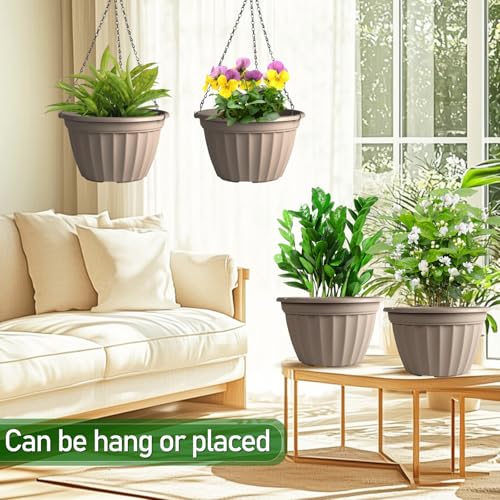FGstyle Hanging Planters 10 Inch 4 Pack,Hanging Baskets for Plants Outdoor - color: Beige, size: 10 inch-4 pack