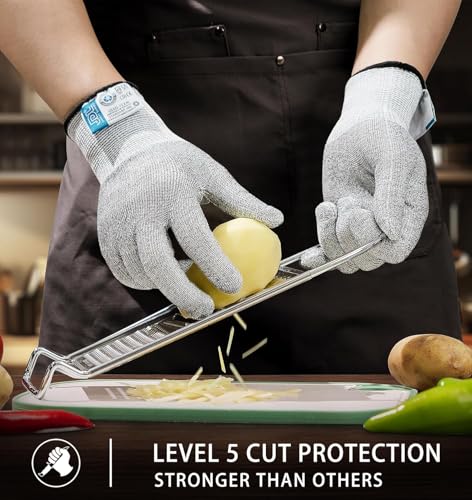 JDL Cut Resistant Gloves with Touch Screen, 3D-Comfort Stretch Fit, Firm Grip, Suitable For Oyster Shucking, Mandoline Slicing, Meat Cutting, Kitchen Protection, Grey Medium 2 Pack - color: Grey, size: Medium (Pack of 2)