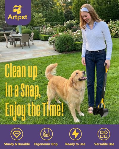 32" Dog Pooper Scooper, Long Handle Scoop for Yard & Grass - color: Sun Yellow