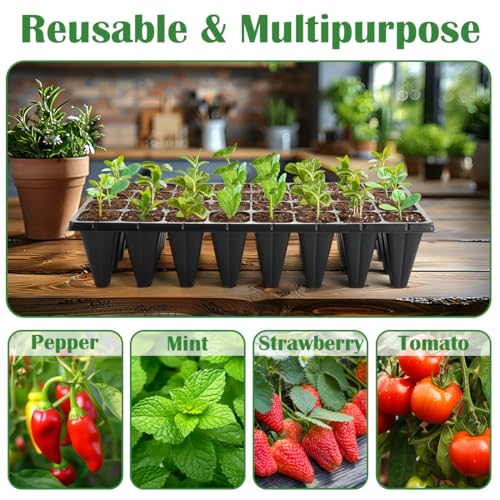 RooTrimmer 10 Pack 32 Cell Seed Starter Trays - Extra Deep 4.33" Plastic Nursery Trays, 20" x 10",Fits Standard 1020 Flats - color: Black, size: 32 cells-10p