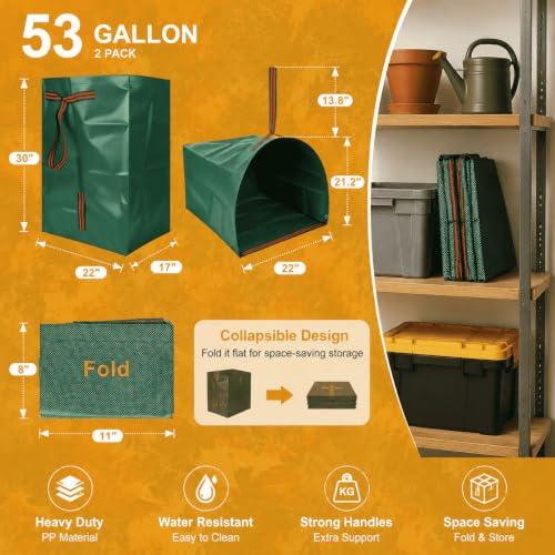 Reusable Yard Waste Bags, Waterproof, Heavy-Duty, Collapsible,2-Pack 53-Gal