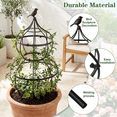 aboxoo Sturdy 23"x12" Metal Obelisk Trellis,Plant Support Indoor Outdoor - color: Double Sphere