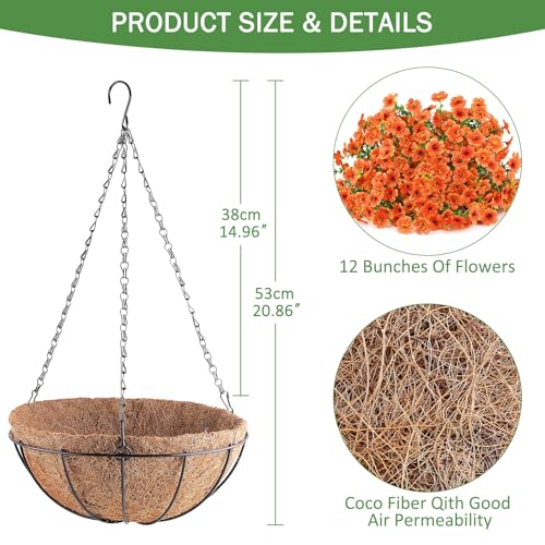 AGIRL Fall Artificial Hanging Flowers with Baskets for Outdoors(Orange) - color: Orange, size: 1PCS