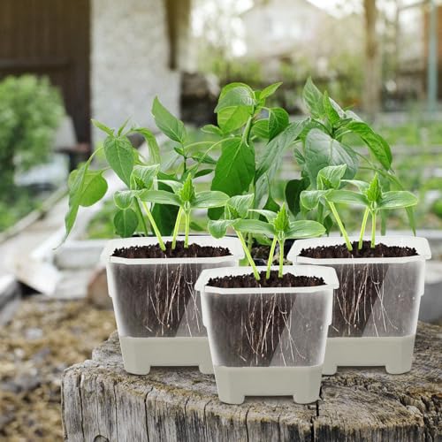 20Pcs Nursery Pot Planters Variety Pack, Reusable Clear Plastic and Silicone Square Pots with Drainage for Seedlings and Flower Plants (Gray) - color: Gray