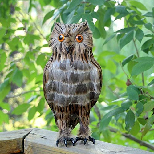 Artificial Feathered Owl Realistic Bird Decoration Taxidermy Garden Decor - Brown 1